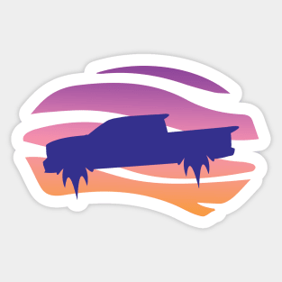 Retro wave flying pickup truck Sticker